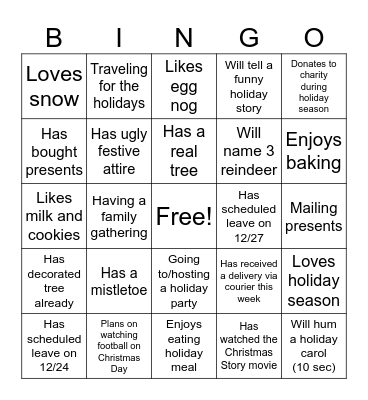 OCOS Holiday Bingo Card