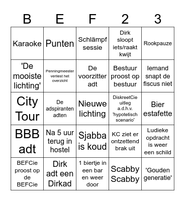 BEF 2023 Bingo Card