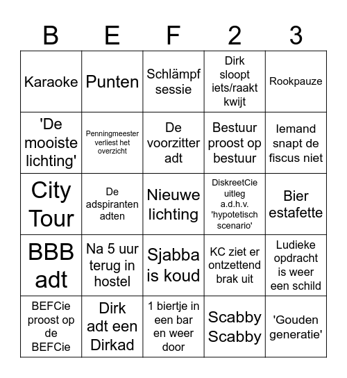BEF 2023 Bingo Card