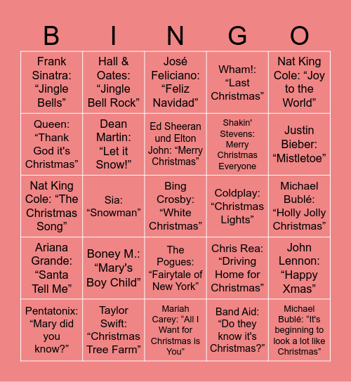 Weihnachtshits Bingo Card