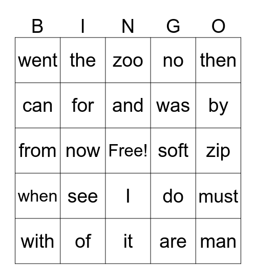 List A and B Bingo Card