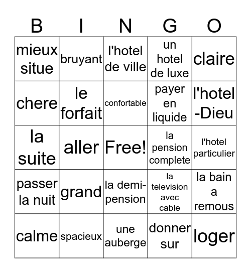 A l'hotel (2) Bingo Card