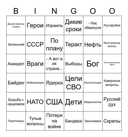 Прямая линия 2023 Bingo Card