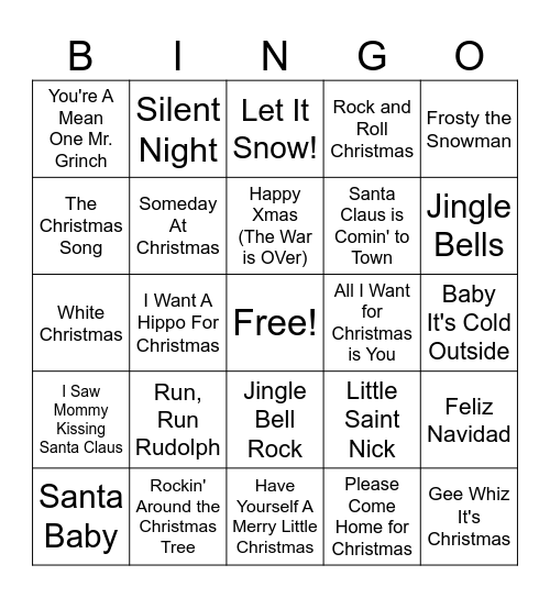 Christmas Song Bingo Card