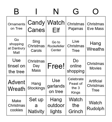 Christmas Traditions Bingo Card