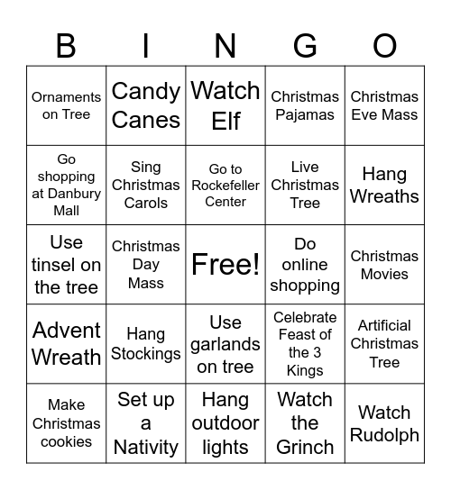Christmas Traditions Bingo Card