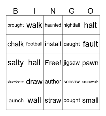 Complex Short o Bingo Card