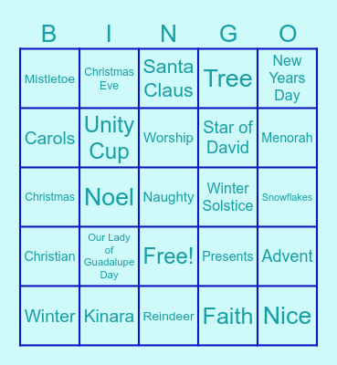 December Holidays Bingo Card