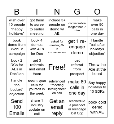 SDR Bingo Card