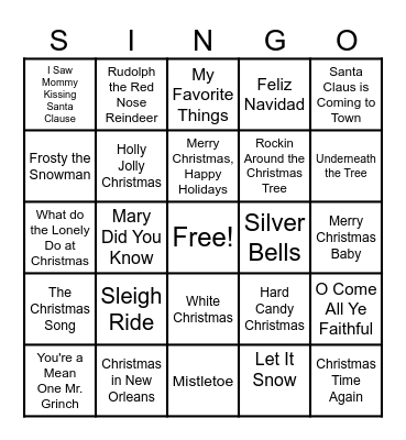 Christmas SINGO Bingo Card