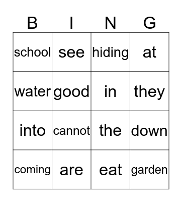 The School Garden Bingo Card