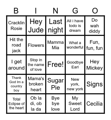 More SING-A-LONGS AND LETS HEAR  YOU Bingo Card
