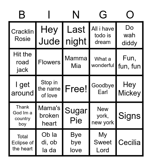 More SING-A-LONGS AND LETS HEAR  YOU Bingo Card