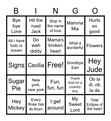 More SING-A-LONGS AND LETS HEAR  YOU Bingo Card