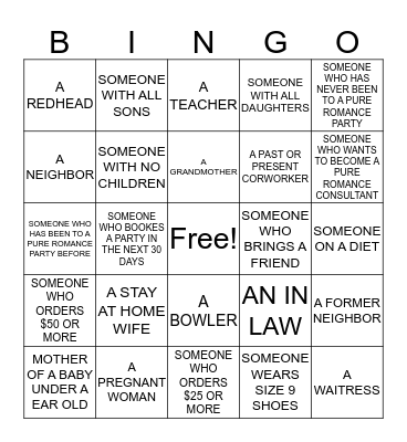 "PURE ROAMANCE"                            Bingo Card