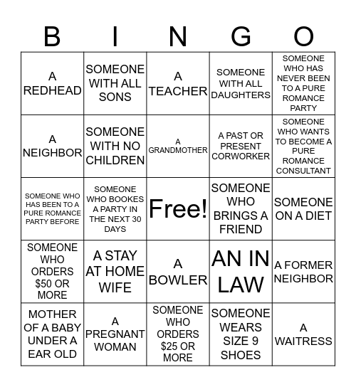 "PURE ROAMANCE"                            Bingo Card