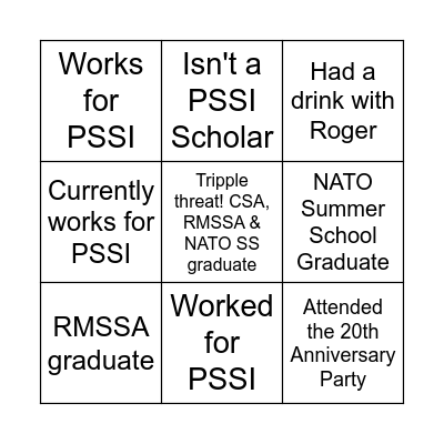 PSSI Christmas Party Bingo Card
