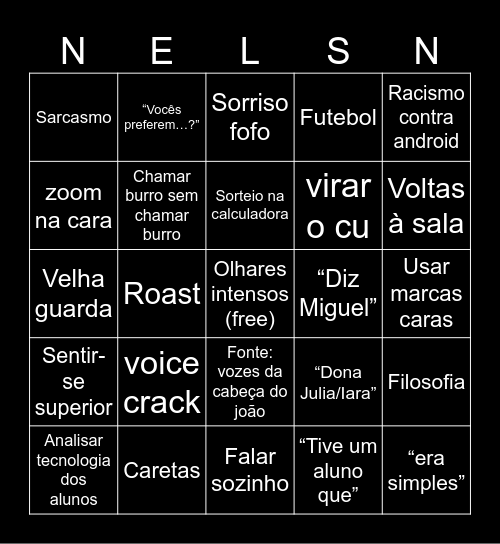 Nelson Bingo Card