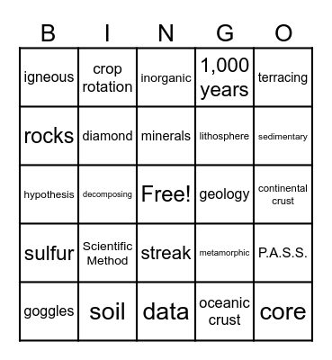 August-December Science Knowledge Bingo Card