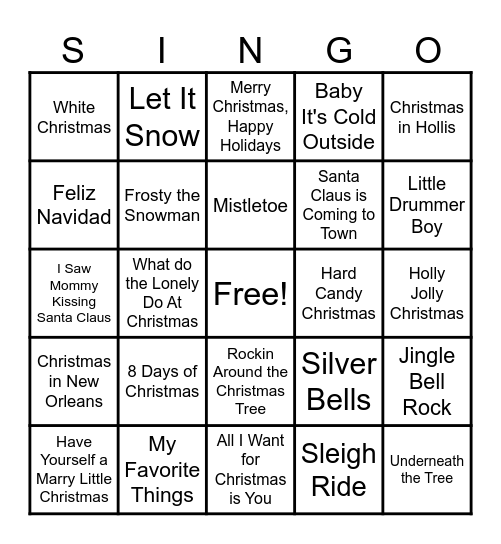 Christmas SINGO Bingo Card