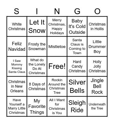 Christmas SINGO Bingo Card