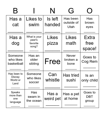 Get to Know Your Peers Bingo Card
