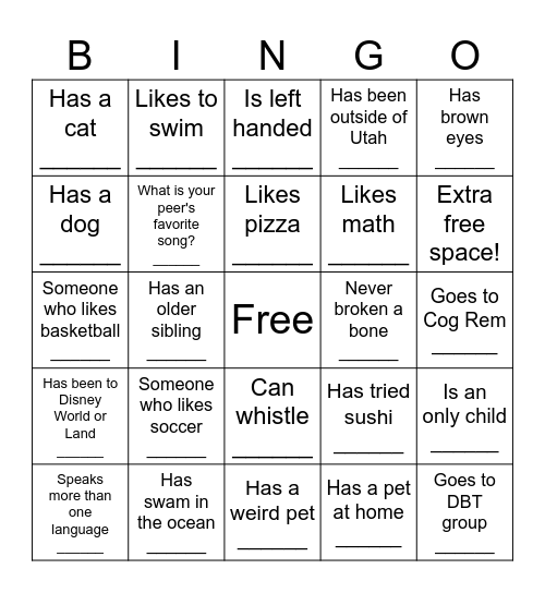 Get to Know Your Peers Bingo Card