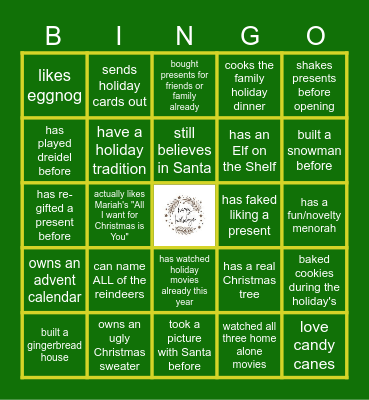 Virtual Holiday Bingo Card