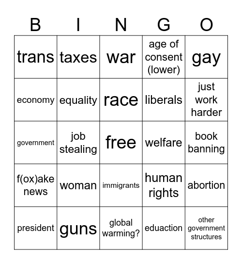 Conservative Bingo Card