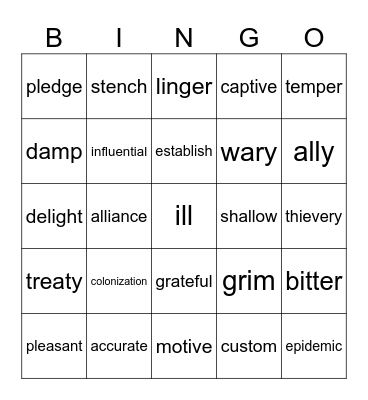 Rediscovering Thanksgiving Vocab Bingo Card