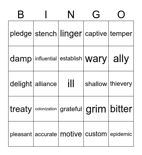 Rediscovering Thanksgiving Vocab Bingo Card