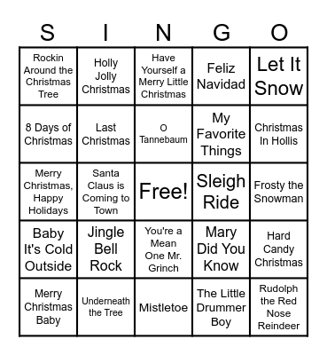 Christmas SINGO Bingo Card