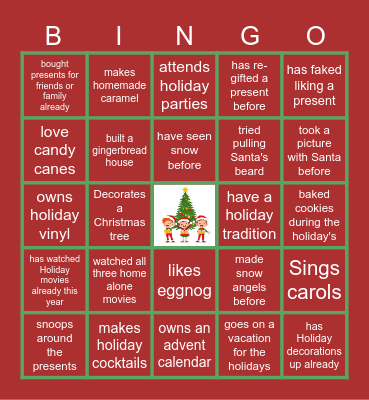 Virtual Holiday Bingo Card