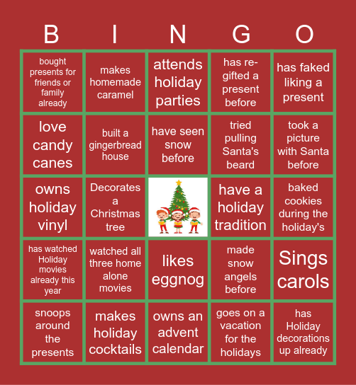 Virtual Holiday Bingo Card