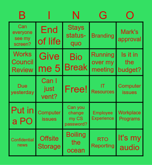 Workplace Programs Bingo! Bingo Card