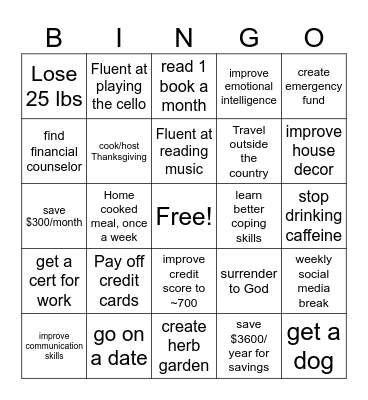 2024 Resolutions Bingo Card