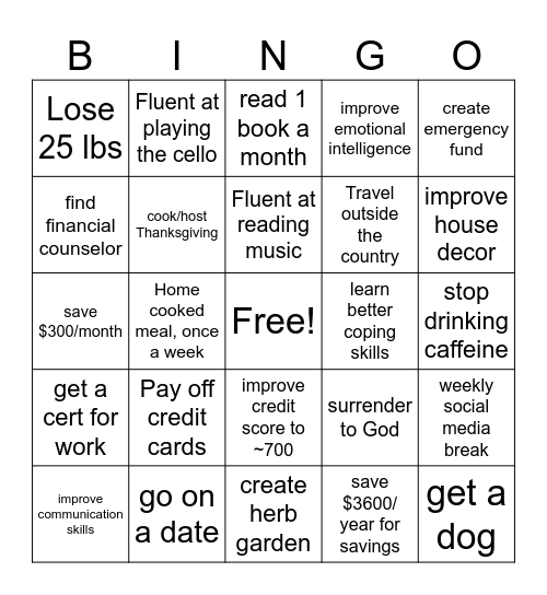 2024 Resolutions Bingo Card