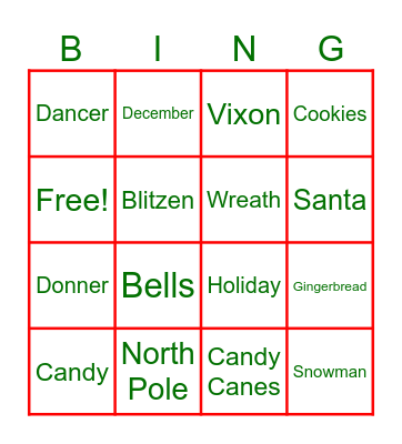 Christmas Words Bingo Card