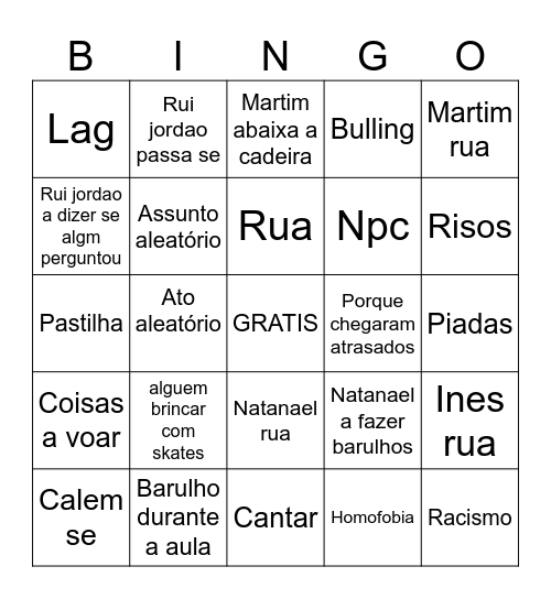 Aula de conservatório Bingo Card