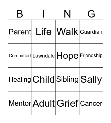 Walk With Sally Bingo Card