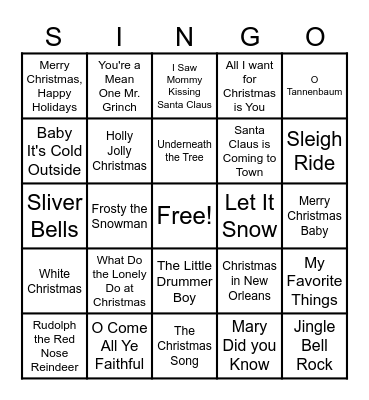 Christmas SINGO Bingo Card