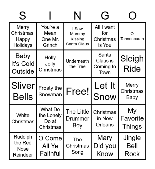 Christmas SINGO Bingo Card