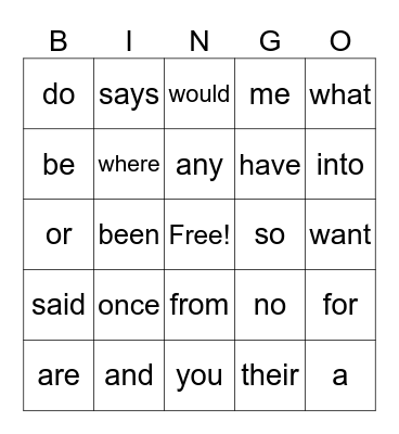 Heart word Bingo (1-67a) Bingo Card