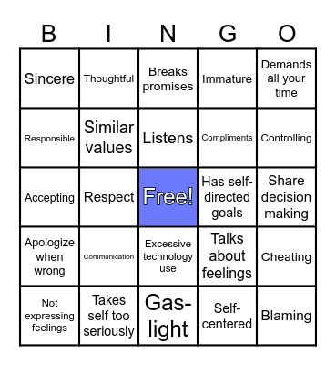 (Un)Healthy Relationships BINGO Card