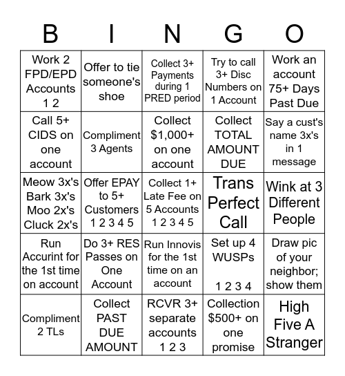 MIDSTAGE BINGO Card