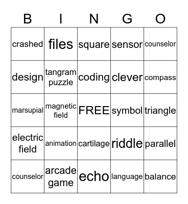 Vocabulary Bingo Card