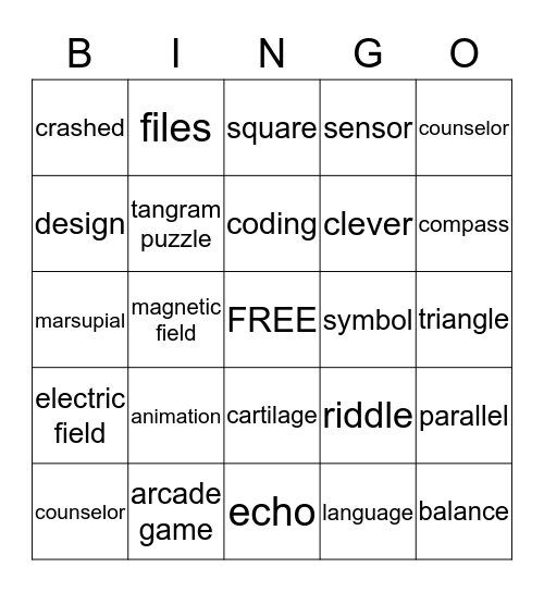 Vocabulary Bingo Card