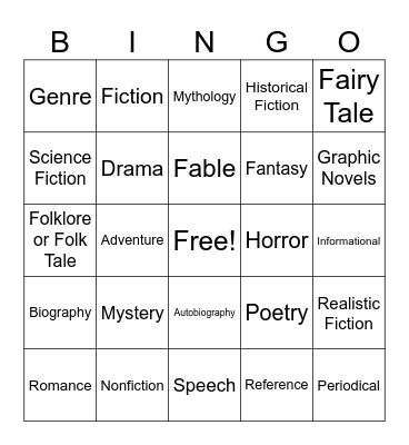 Literacy Genres Bingo Card