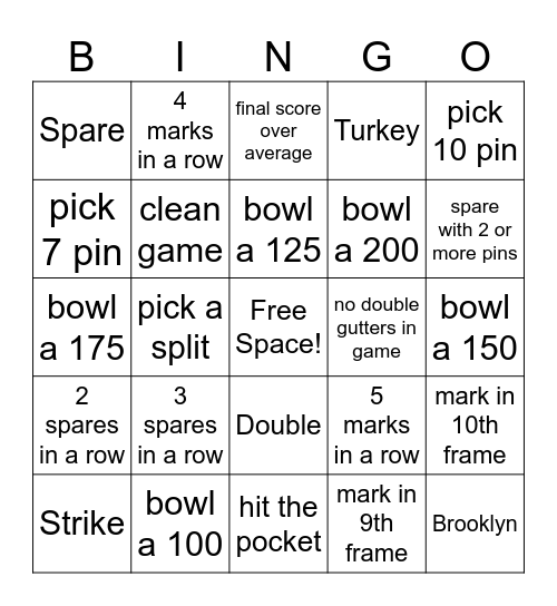 Bowling Bingo Card