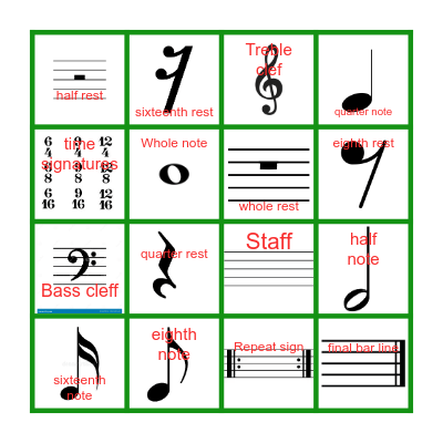 Music notes and symbols CUARTO GRADO Bingo Card